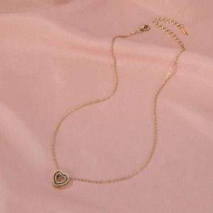 Sweet and Classy Heart within Heart Gold Tone Necklace